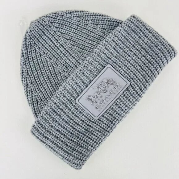 Coach Women's Patch Logo Rib Knit Cuff Beanie Hat - Picture 1 of 4